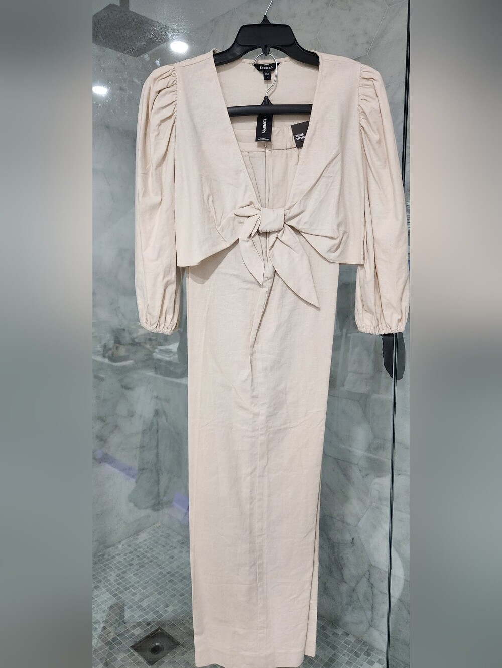 EXPRESS Linen Blend High Waisted Wide Leg Pant and Tie Front Crop Top  Size S